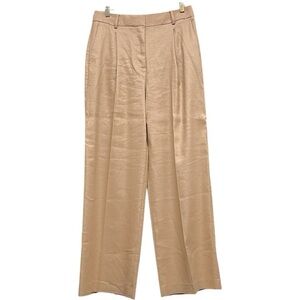 Ann Taylor Pants Women Size 4 Tan Rose Linen Blend Trouser Wide Leg Pleat Pocket